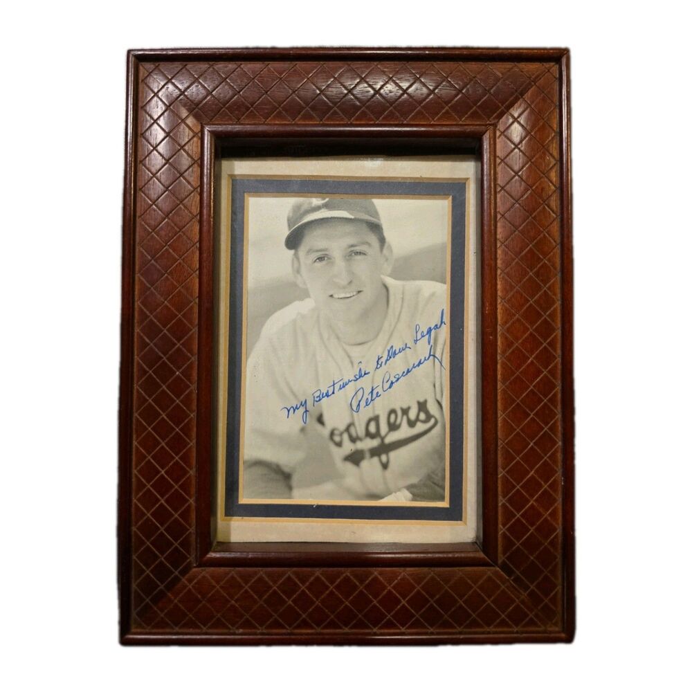 Pete Coscarart Signed Photo Brooklyn Dodgers Autographed Vintage Postcard Framed